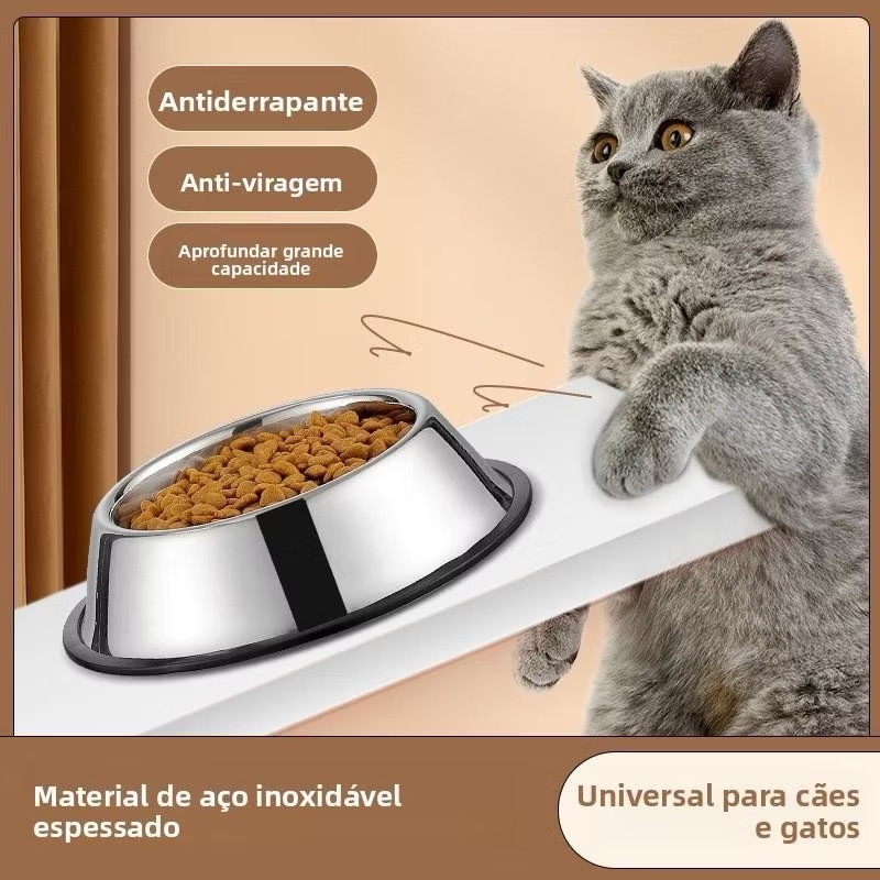 Comedouro e Bebedouro Inox Antiderrapante Para Cães e Gatos - Resistente e Ideal Para Pets de Todos os Potes