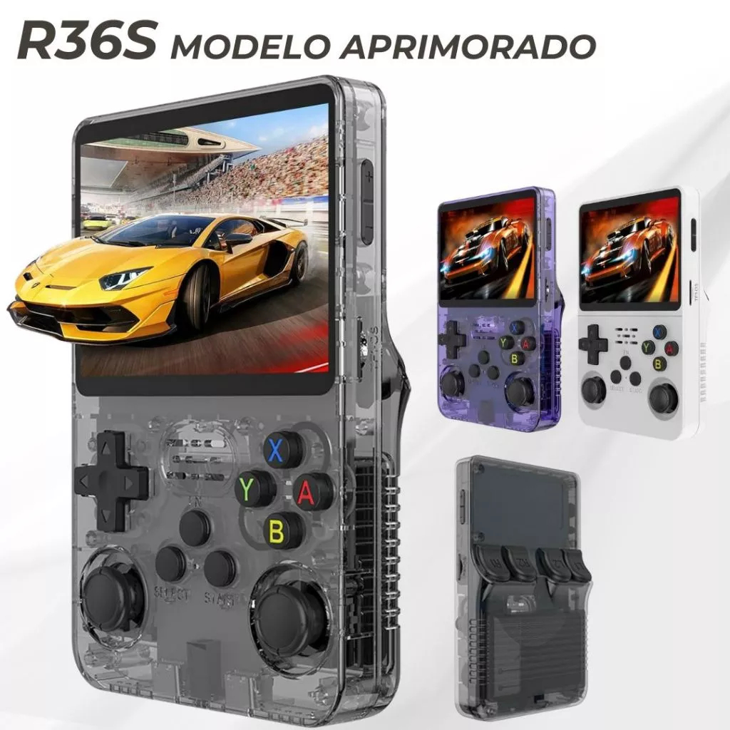 Console Portátil R36S + de 15.000 Jogos Vídeo Game 64g Linux Tela IPS 3.5 Polegadas