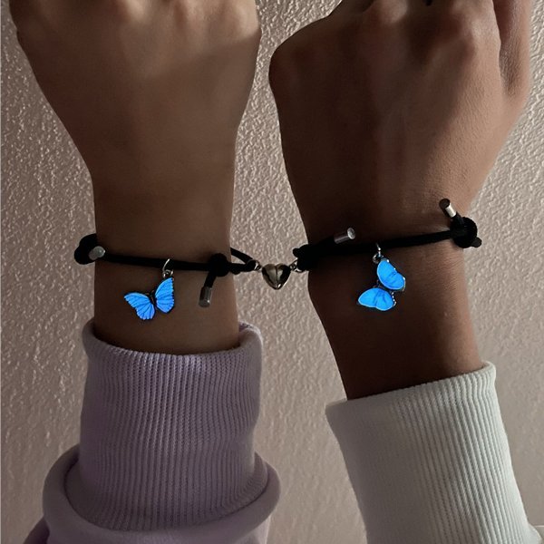 2 Em 1 2 Pçs/Set Lovey Pulseiras Magnéticas Hairbands Borboleta Encantos Pulseira Para Casal Homens E Mulheres Moda Jóia