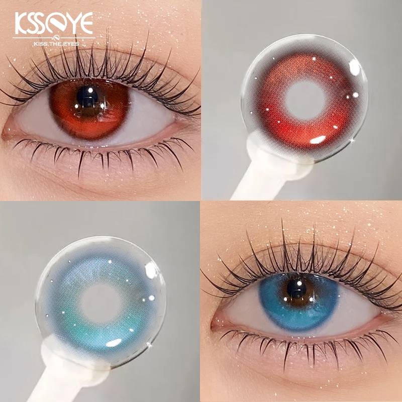 Lente De Contato Colorida Kseye Grau 0 ~-8.00 2 Peças Cosplay Néctar De Pêssego Azul/Vermelho 14.5 Mm Anual Para Maquiag