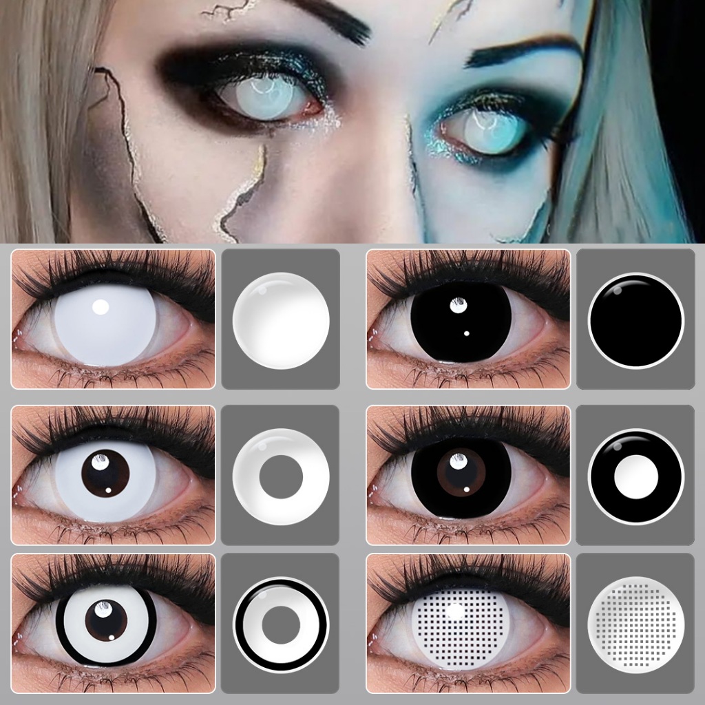 Magister Preto/Branco Lentes De Contato Cosplay 14.5mm Lente Colorida Halloween Uso Anual 2 Peças