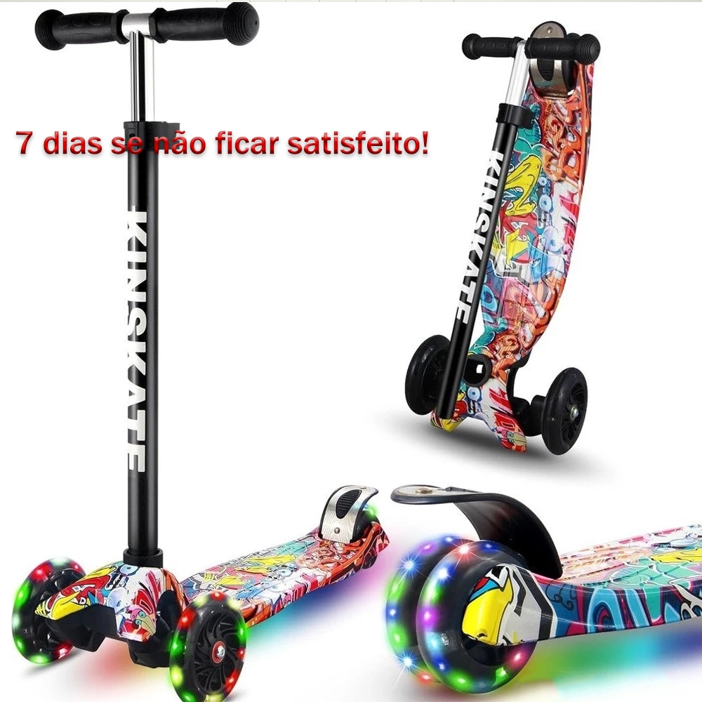Patinete Infantil 3 Rodas - Rodas Largas 5cm - Ajuste 4 Níveis Scooter Crianças