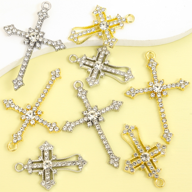 10 Peças Amuletos De Cruz Estrelada De Luxo Leve Estilo Barroco Com Strass Brilhantes , Pingentes Requintados De Liga De