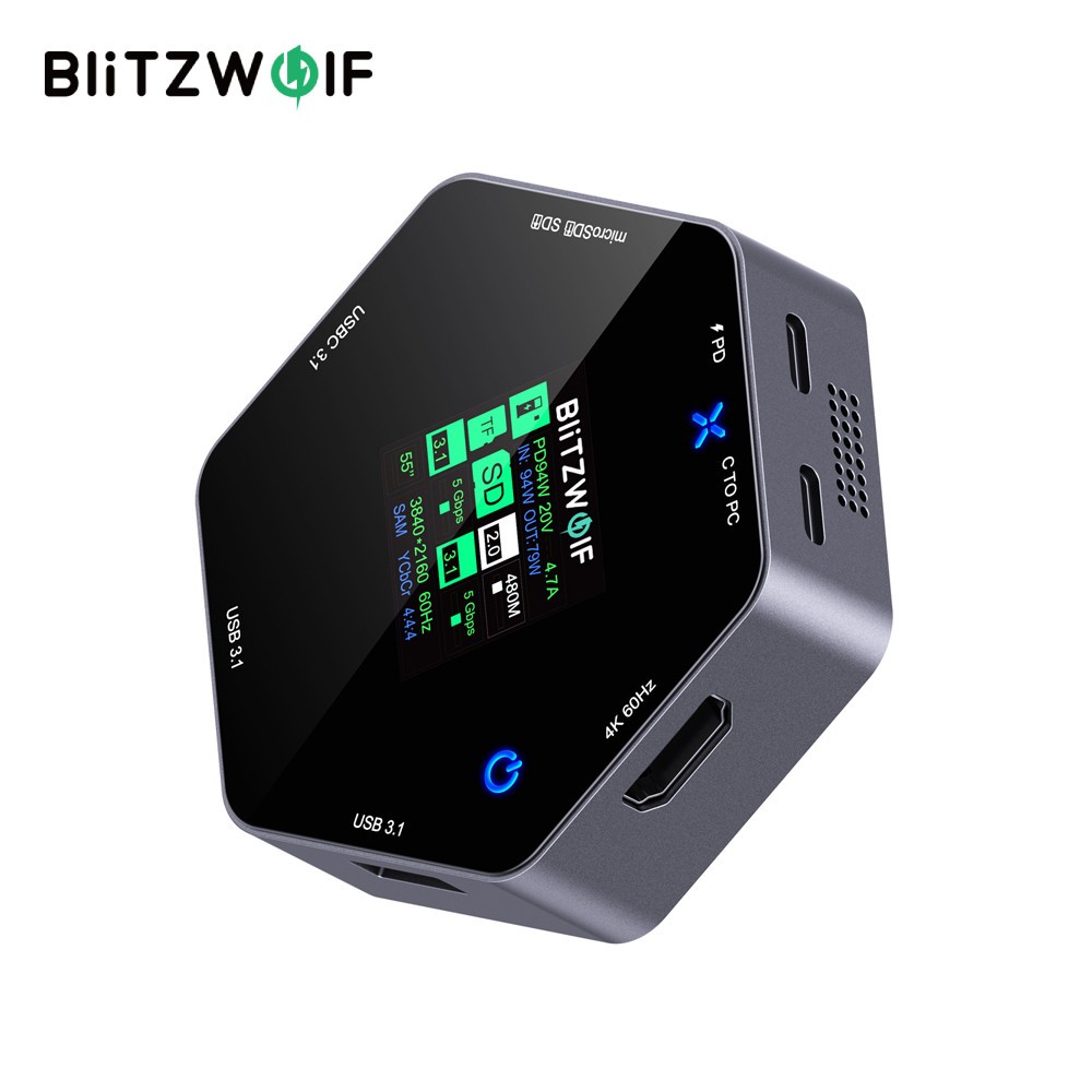BlitzWolf BW-TH16 8 in 1 USB Hub LCD Smart Display Type-c Docking Station with USB3.1 Type-C 3.1 HD 4K@60Hz SD/TF Card S em Oferta na Shopee