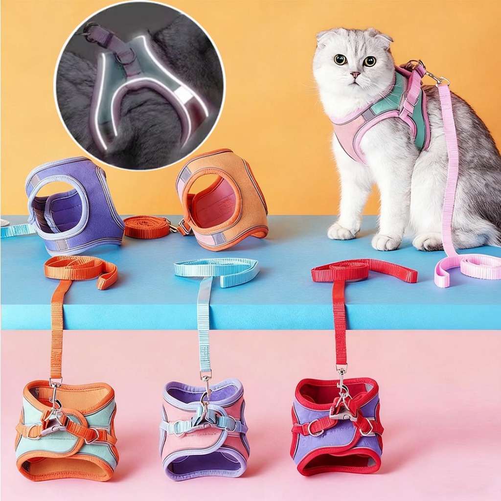 Coleira Peitoral para Gatos Cães Cachorro Pequenos e Médios com 1,5 metros Guia Colete Confortável L