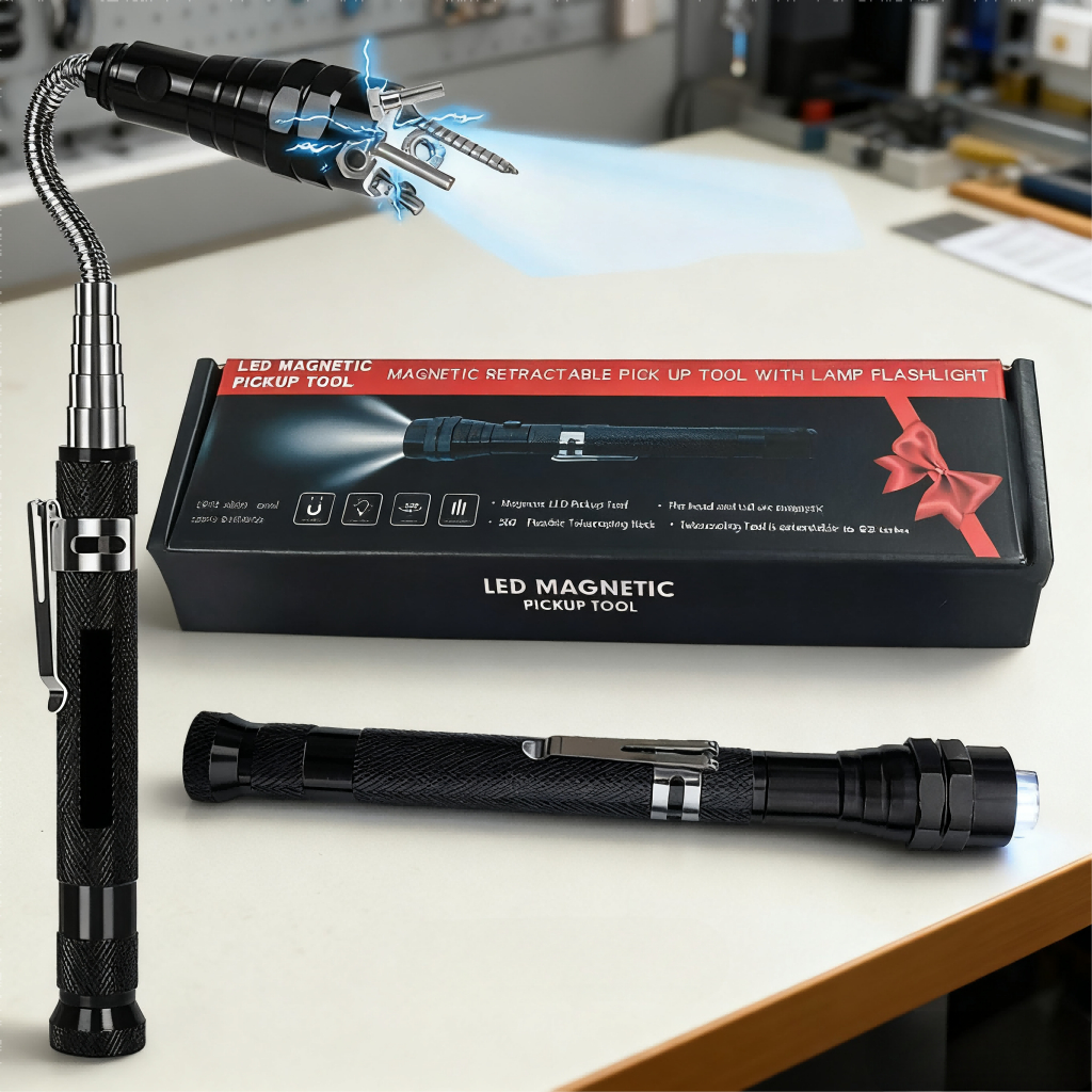 Lanterna Telescópica Flexível De Alumínio Com 3 LEDs Magnéticos