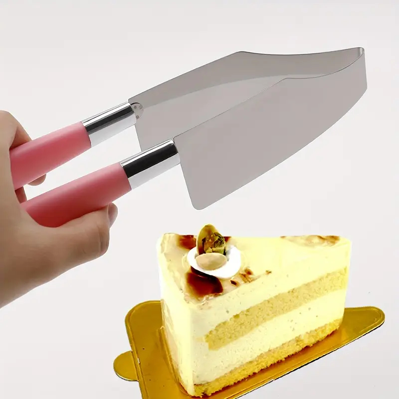 Faca para bolo de 1 peça, fatiador de bolo em aço inoxidável, pegador de bolo com cabo de plástico