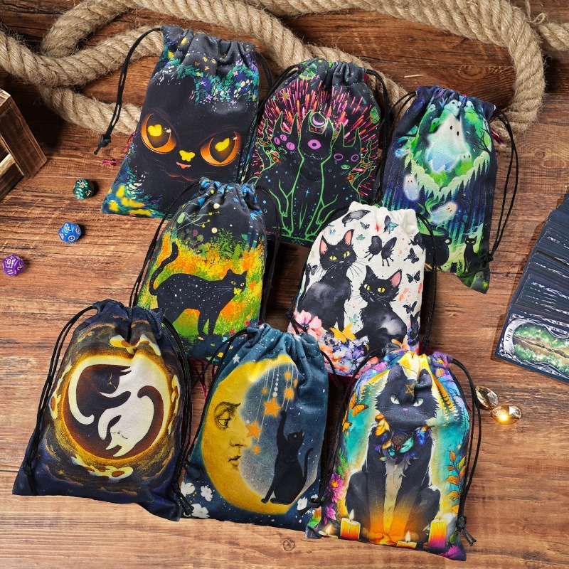 Tarot Card Bag / Bolsa para Tarô Tema Gato 13x18cm — Porta Baralho Portátil Tarot, Oracle, Runes & Dice