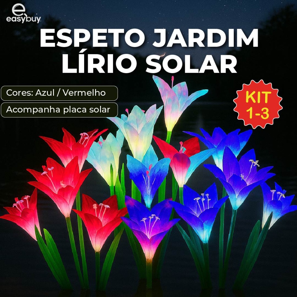 Espeto Jardim Lírio Solar Led com Placa Solar para ambientes externos Jardim Decorativo