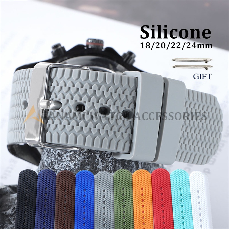 Pulseira De Relógio De Silicone À Prova D'água , 18mm 20mm 22mm 24mm , Universal , Liberação Rápida , Esportiva , Padrão em Oferta na Shopee
