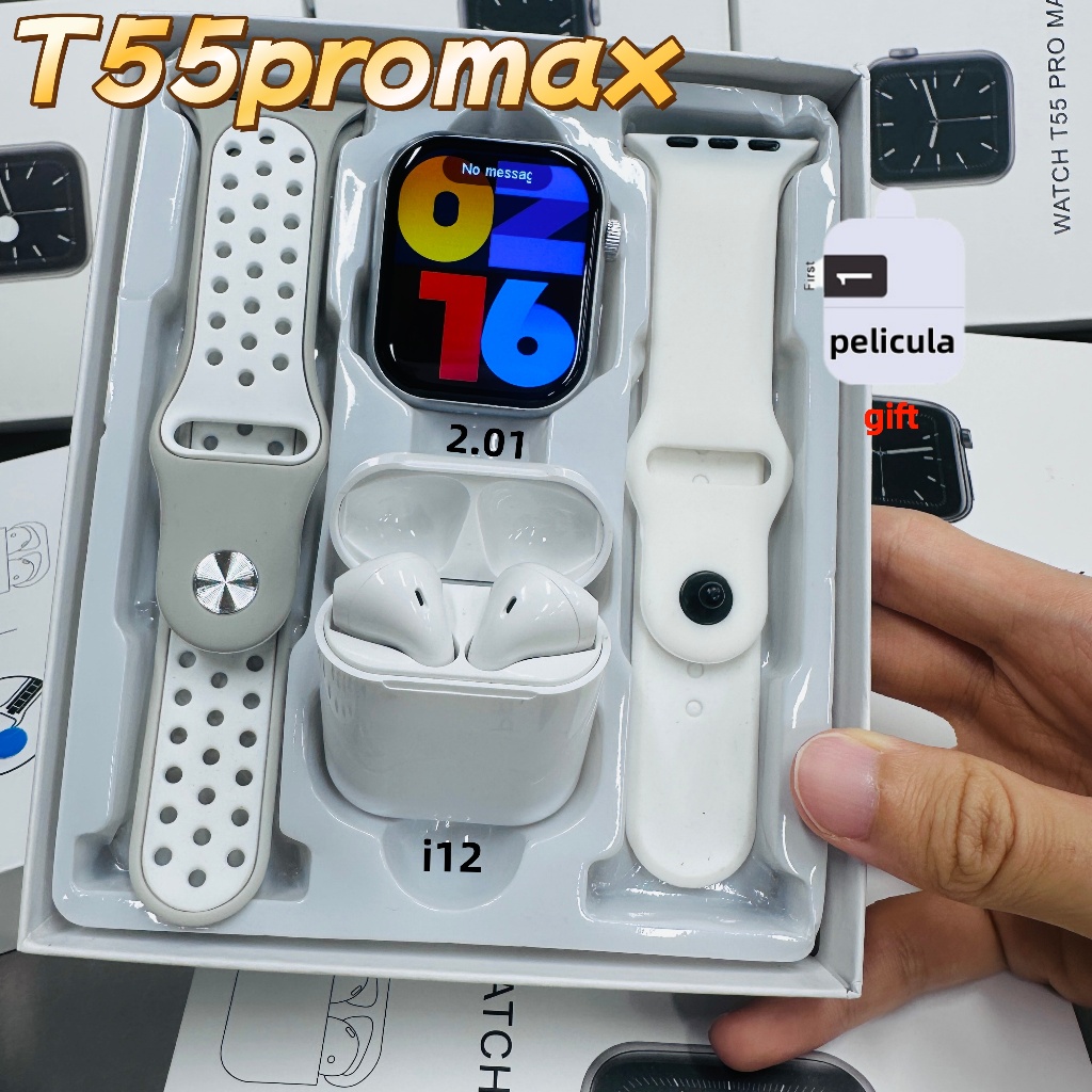 【Fones de ouvido com i12】Smartwatch T55 pro Max 2 em 1 c/ Fone Bluetooth - Relógio Inteligente IWO 16