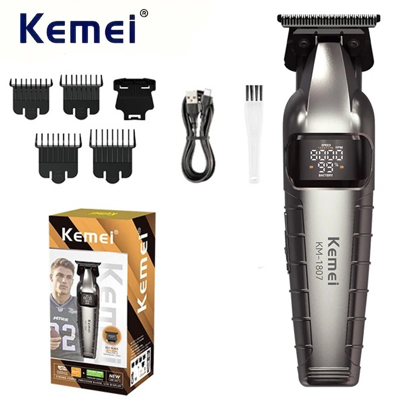 Kemei Profissional Zero Gap Aparador De Cabelo Masculino Sem Fio Máquina De Cortar Recarregável Barbeiro Acabamento Cort