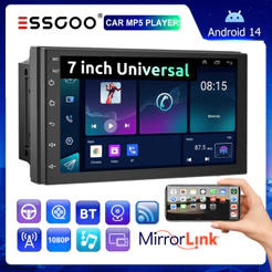 (Envio de São Paulo)ESSGOO 2 Din Centro Multimídia Para Carro De 7 Polegadas 2GB 4GB Android 14 Reprodutor MP5 Com GPS