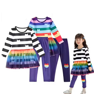 Primavera Outono Conjunto De Roupas Infantis Gabby Manga Comprida Arco-Íris Malha Saia + Calças Casa De Bonecas Gato Men em Oferta na Shopee
