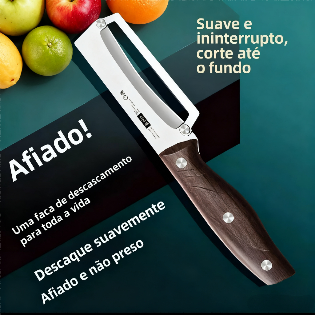 Lindo Descascador De Aço Inoxidável Com Cabo De Madeira Para Descascar E Cortar Frutas E Vegetais