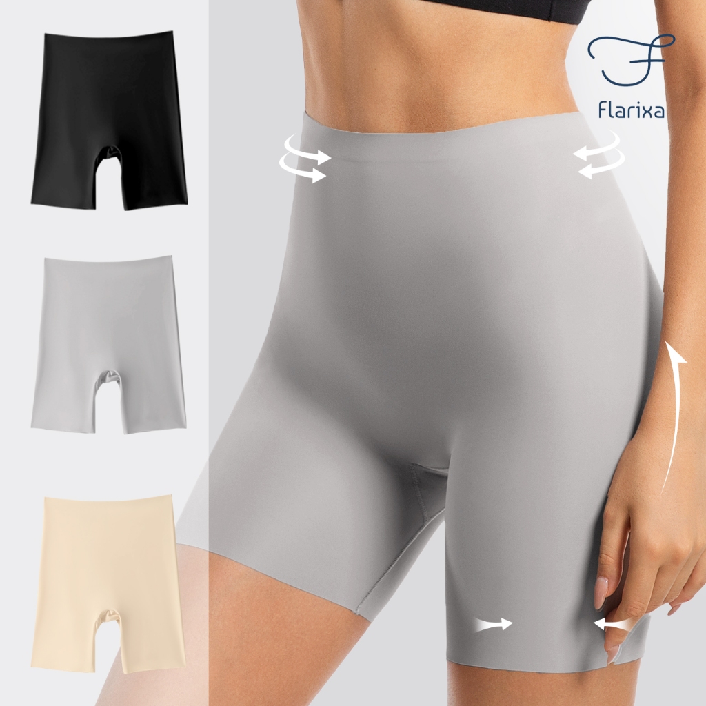 Flarixa Calcinha Feminina Cintura Alta Shorts Esportivos Sem Ciclismo Cuecas Boxer Seda Fria