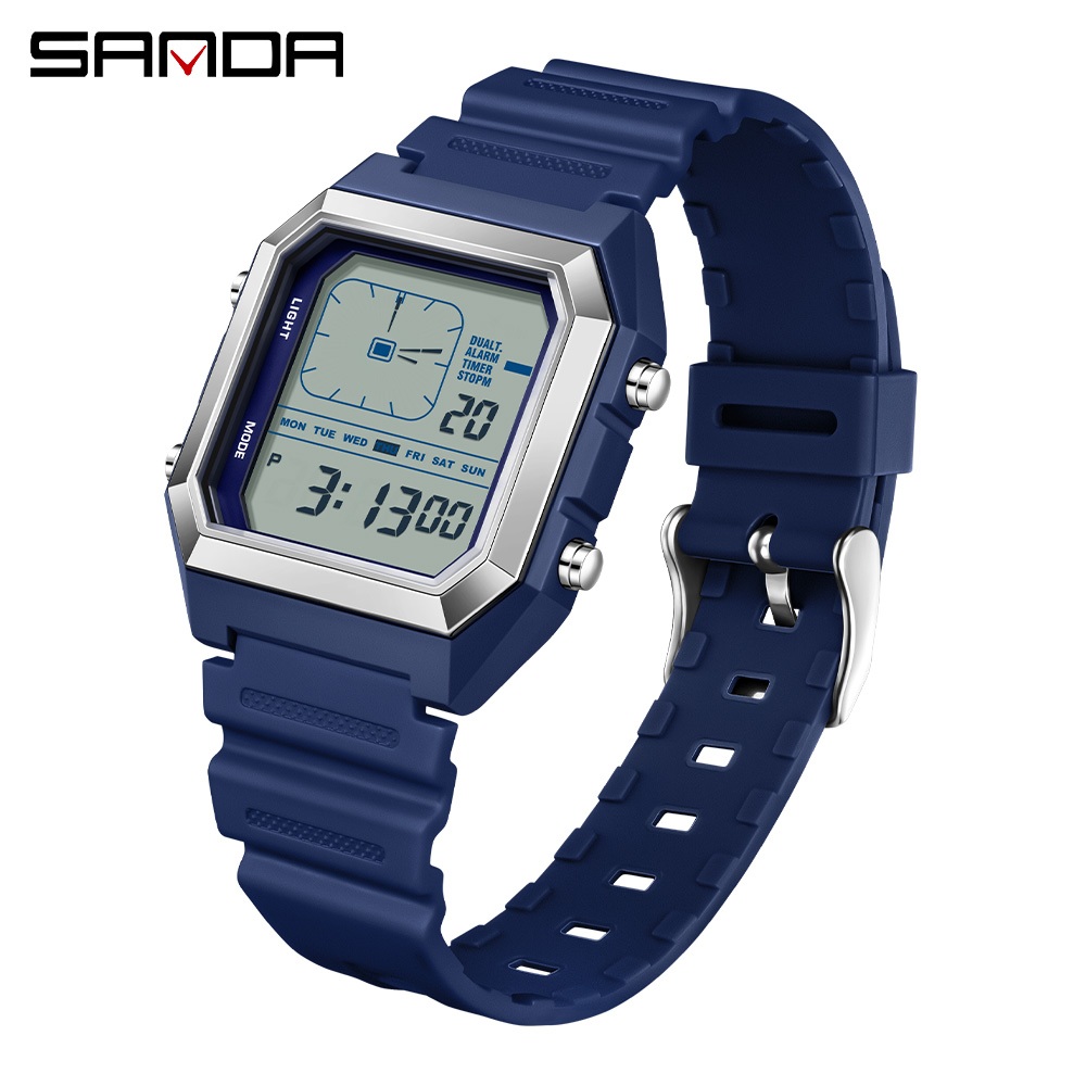 Detalhes do SANDA 6307 Moderno Retro Digital Relógio Masculino Dual Time Display À Prova D'água Estilo De Rua Presente