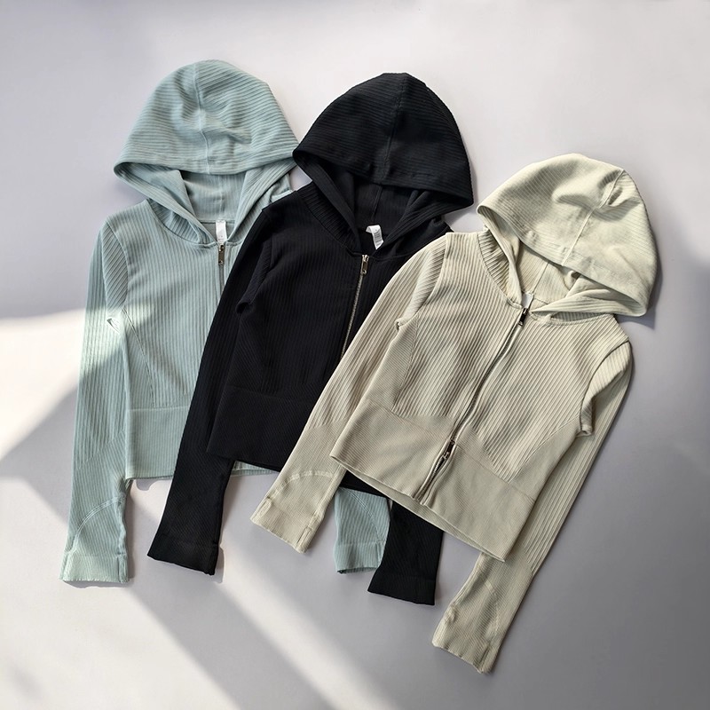 Duplo aberto com capuz magro jaqueta esportiva feminina correndo treinamento Yoga Wear manga comprida zíper Cardigan Pil