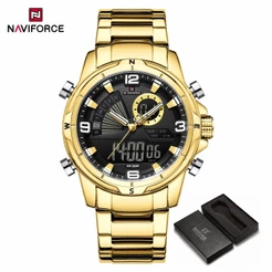 NAVIFORCE 9257 Despertador De Movimento De Display Duplo Com Pulseira De Aço Inoxidável Multifuncional Luminosa Relógio