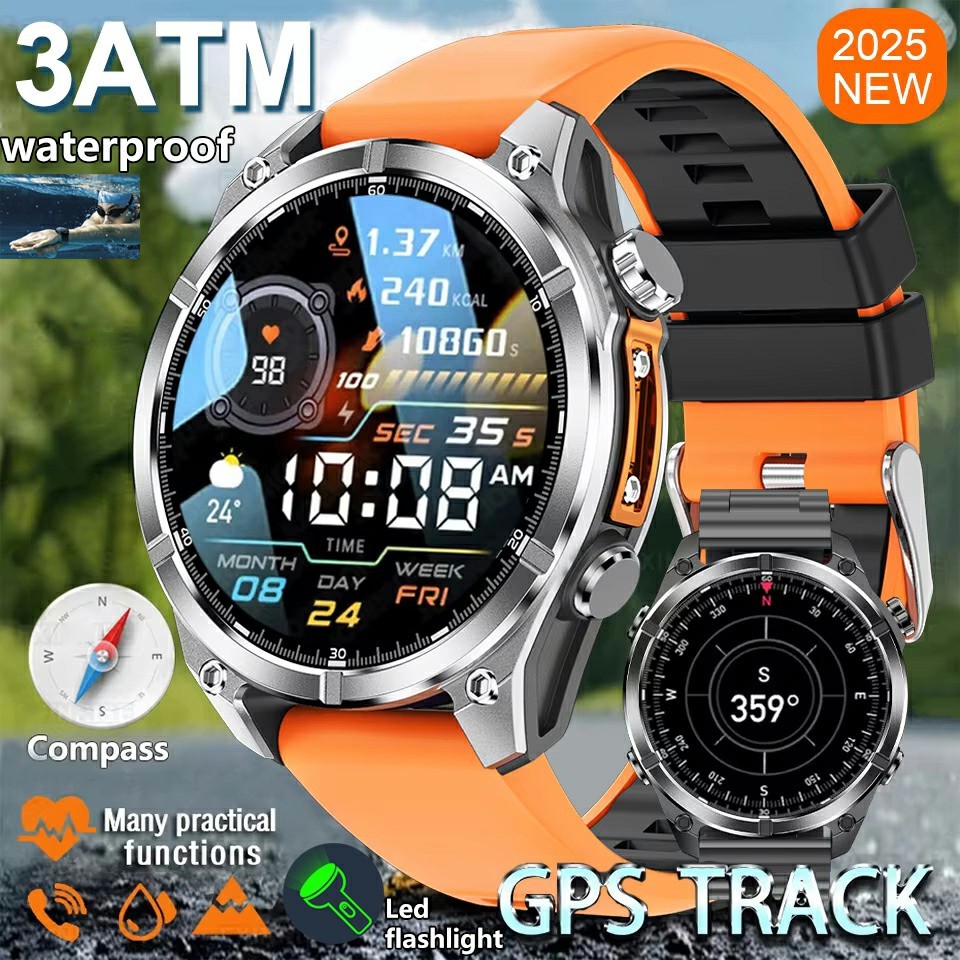 2026New Mergulho Relógio Inteligente Masculino Tela AMOLED 3ATM À Prova Dwaterproof Água Freqüência Cardíaca Bússola Esp