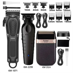 Kemei Máquina De Cortar Cabelo Km-1071-2299-2024 Recarregável Sem Fio Aparador De Barba Poderosa Corte Elétrica Masculin