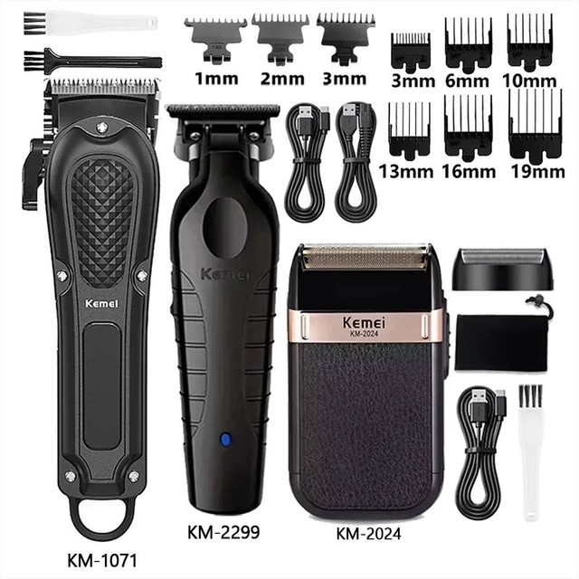 Kemei Máquina De Cortar Cabelo Km-1071-2299-2024 Recarregável Sem Fio Aparador De Barba Poderosa Corte Elétrica Masculin