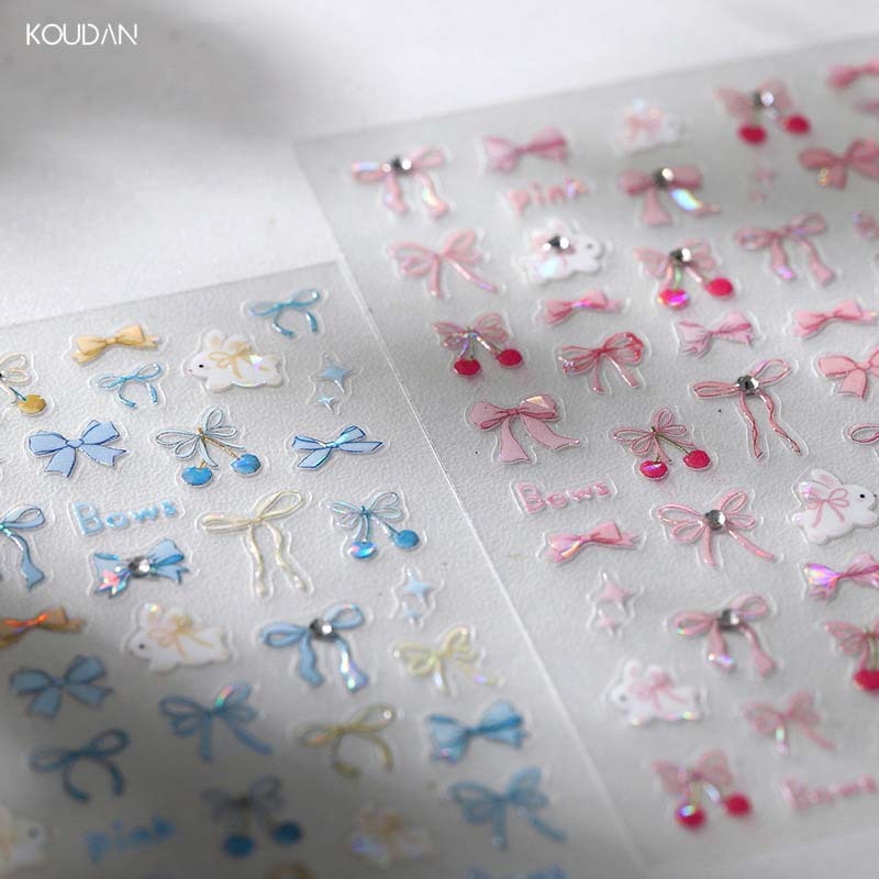 Adesivo De Unhas Nail Art Decoração 5D Emboss Arco Colorido Coelho Bonito Desenho Animado KOUDAN