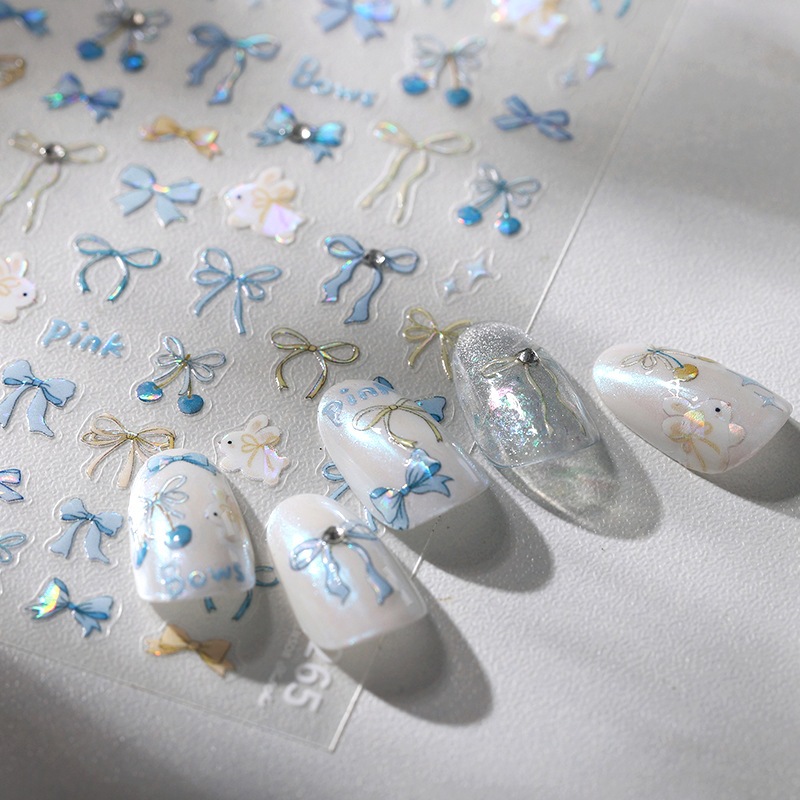 Adesivo De Unhas Nail Art Decoração 5D Emboss Arco Colorido Coelho Bonito Desenho Animado KOUDAN