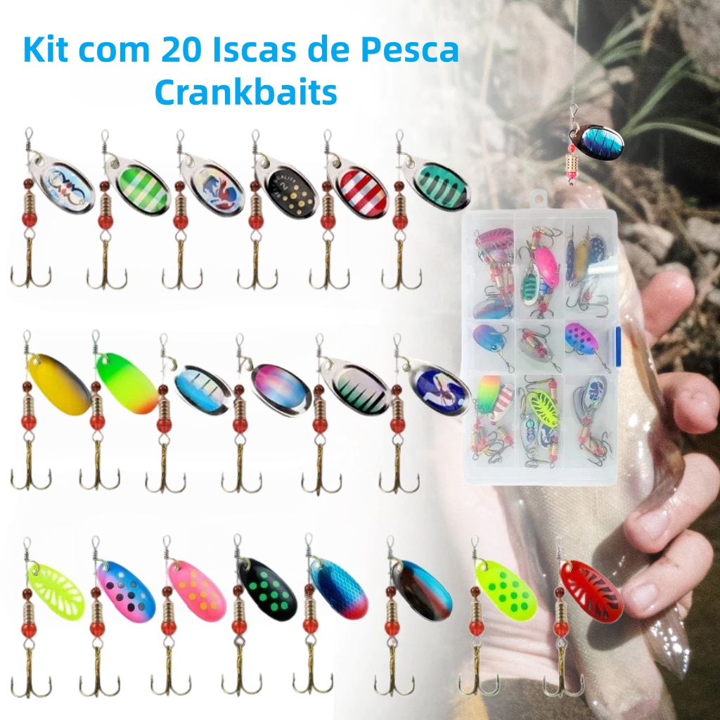 20pcs Metal Spinner Isca De Pesca Truta kit Crankbaits Spinners Artificiais Wobblers Combinado Para Fundição