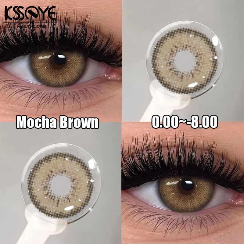 Lente De Contato KSSEYE 1 Par Mocha Marrom/Verde 14.2 Mm Lentes De Cor Anual Para Miopia (0-8.00)