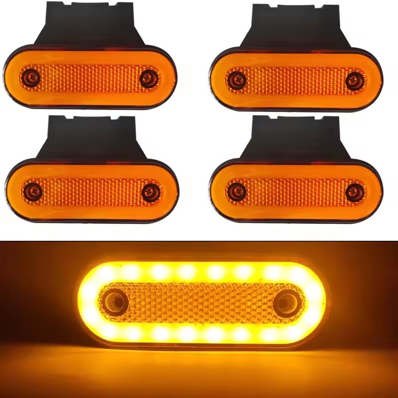 kit 4 lanterna strobo led lateral carreta suporte amarela com suporte bau caminhao carreta