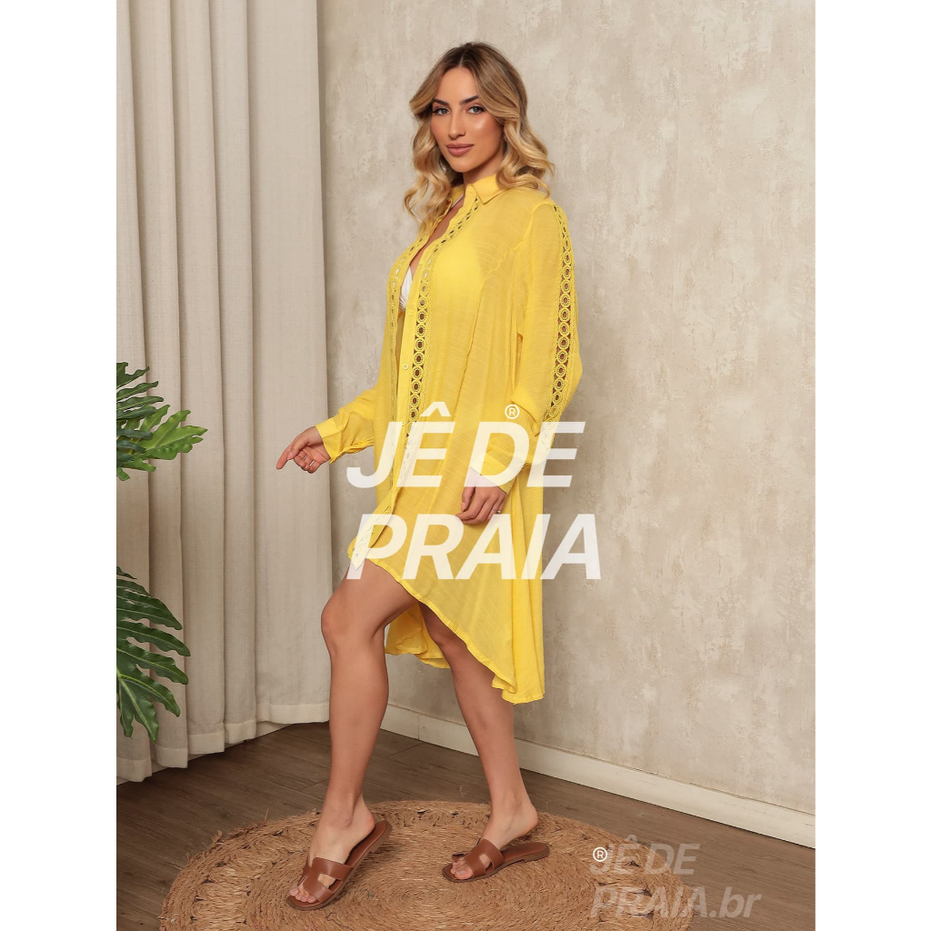 Vestido Chemise Camisão Chamise Feminino Manga Blusa Mullet Visco linho Moda Botões Saida de Praia Camisa Camisão