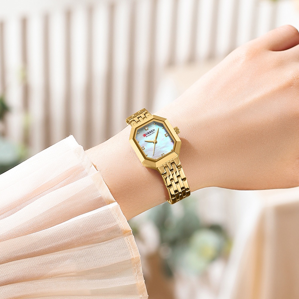 Relógio Feminino CURREN Marca Autêntica Moda Luxo Ouro-Verde Mostrador Quadrado Pulseira De Aço Inoxidável Casual Negóci · foto 2