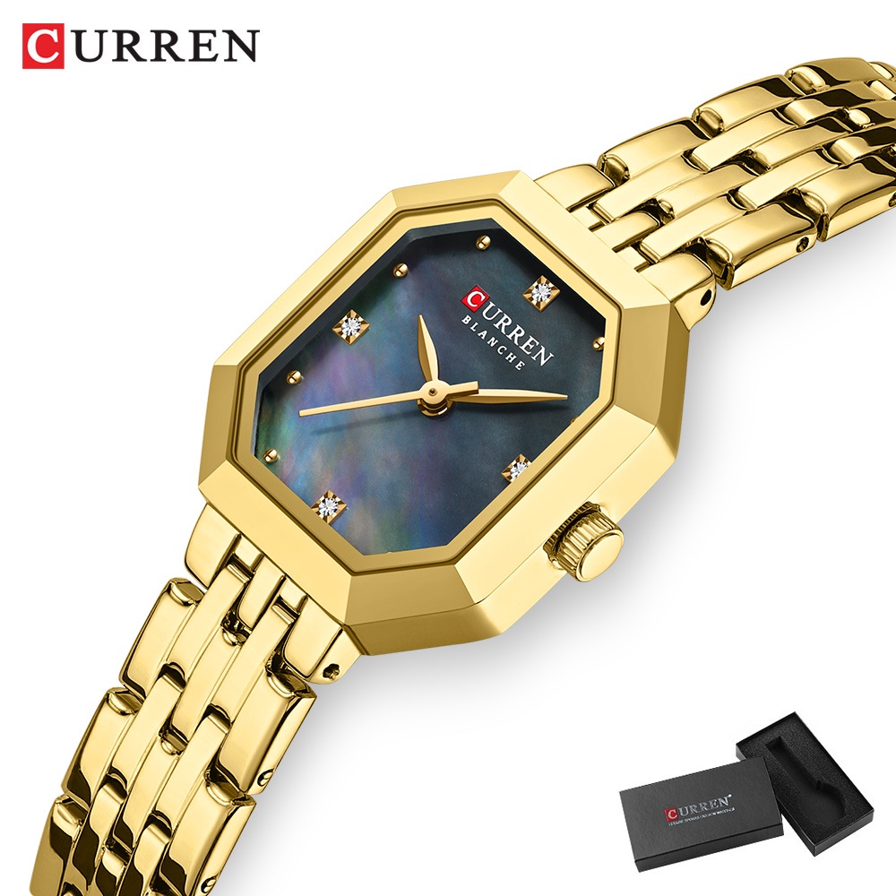 Relógio Feminino Autêntico CURREN Novo Modelo Pulseira De Aço Inoxidável Moda Quadrado Mostrador Pequeno Design Vintage