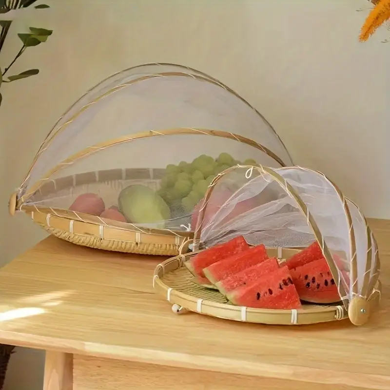 Cesto Porta Pães Bolo Frutas Piquenique Bambu Cobertura Tela Retrátil Retângular em Oferta na Shopee