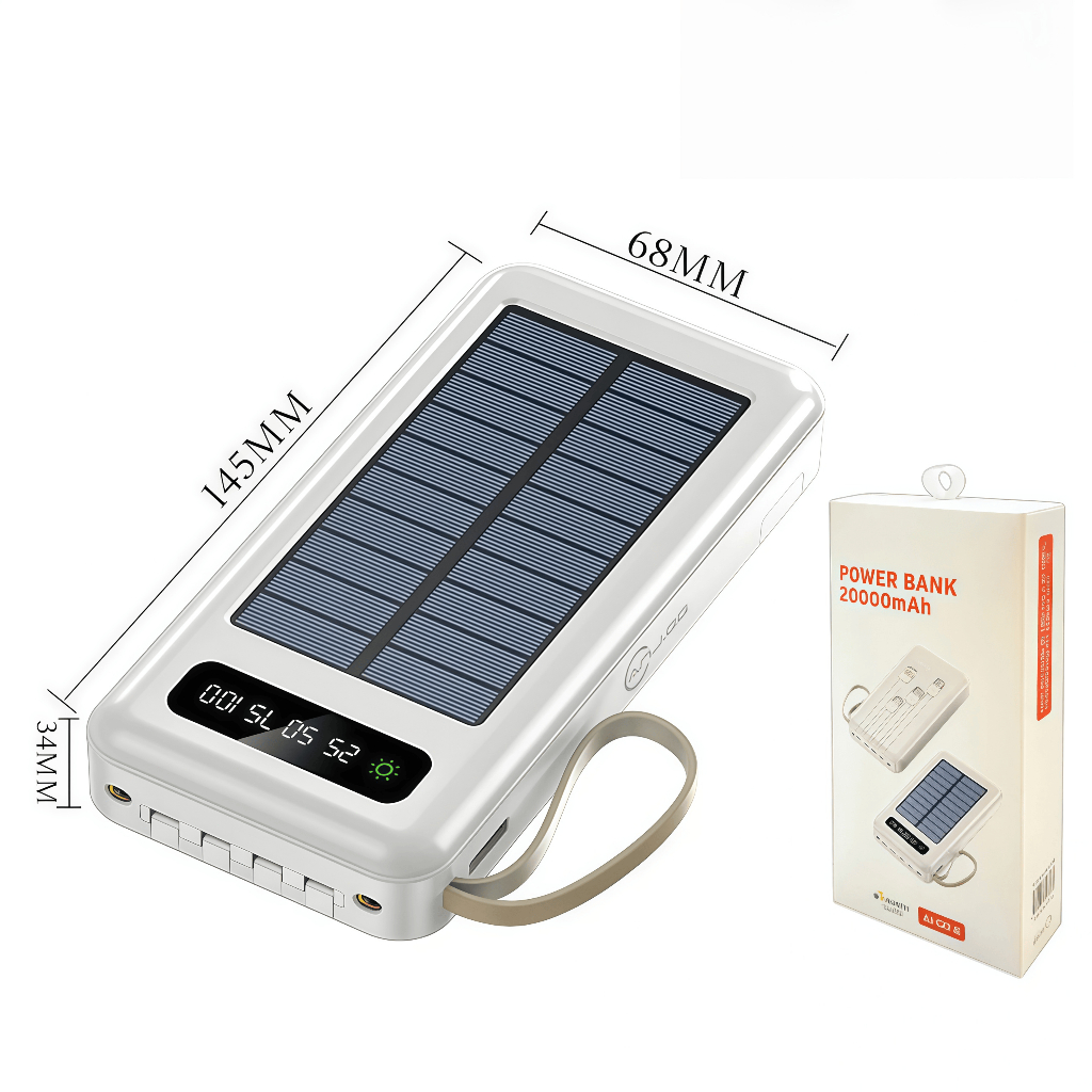 Carregador Portátil Power Bank Solar 20.000mah Com cabos 5 Em1 LED lanterna em Oferta na Shopee