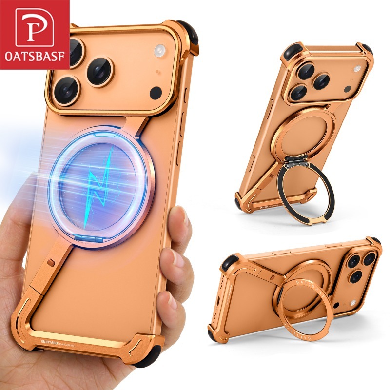 OATSBASF Z Case Metal Airbag Phone Com Suporte Magnético , Dissipação De Calor Oca Sem Moldura Para IPhone 17 ProMax/Air em Oferta na Shopee