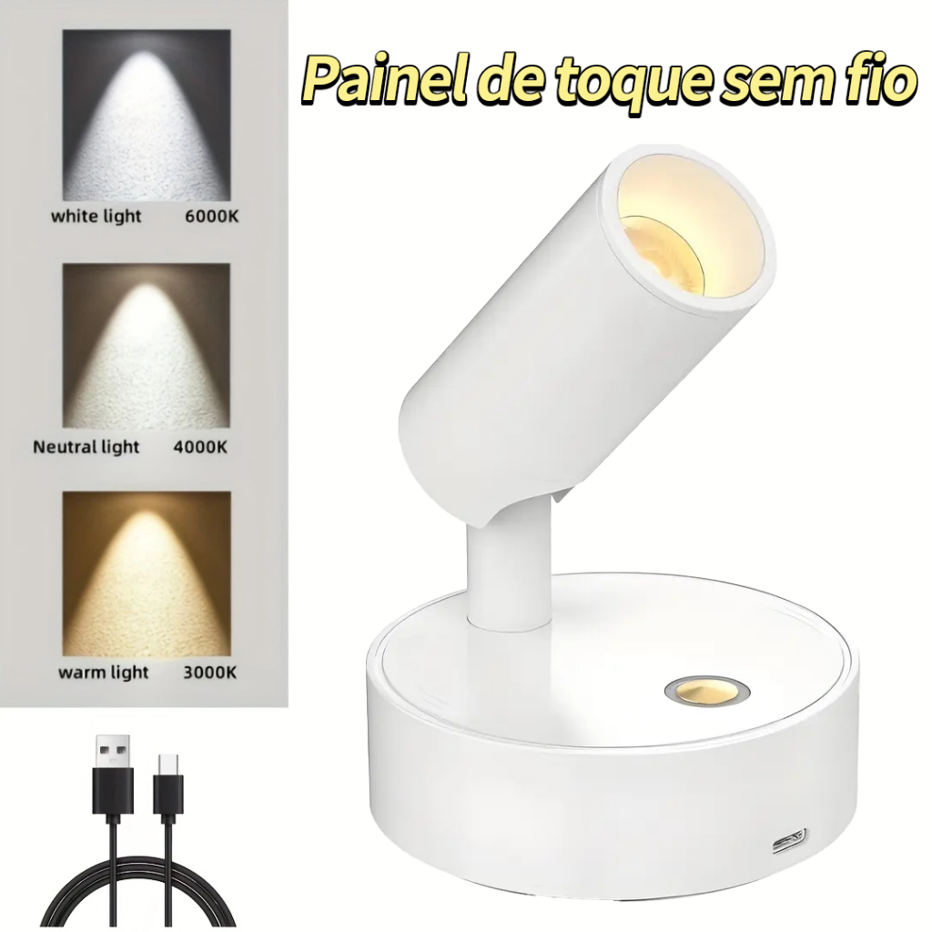 Luminária para quarto sem fio recarregável LED Leitura arandela de parede abajur de cabeceira
