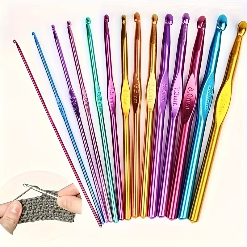 kit 14 peças De Ferramentas De Agulhas colorido Crochê de Tricô Alumínio para Fio Ponto Cruz Manual