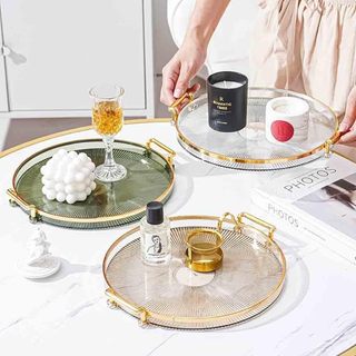 Bandeja Nórdica com Detalhes em Dourado - Para Organizar e Servir | Presente Decorativo, Bandeja de Café, Alça Confortáv