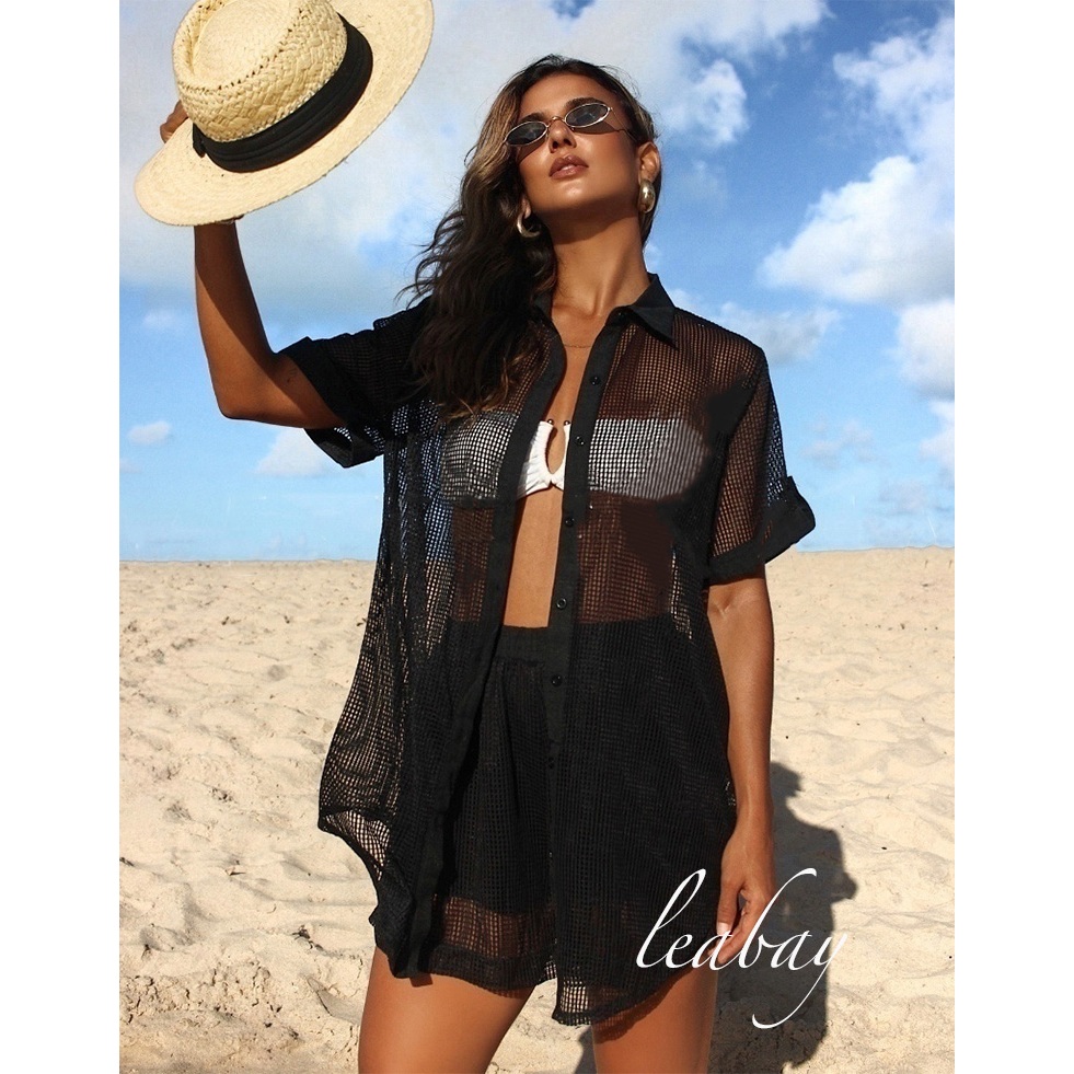 KIT Conjunto de shorts de malha e blusa de manga curta - saída de praia estilo biquíni, Camisa malha fria.