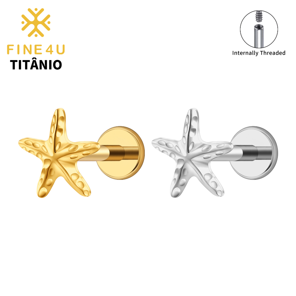 FINE4U Piercing Labret Titânio Estrela De Mar Minúsculo Tragus Helix Cartilagem Conch em Oferta na Shopee