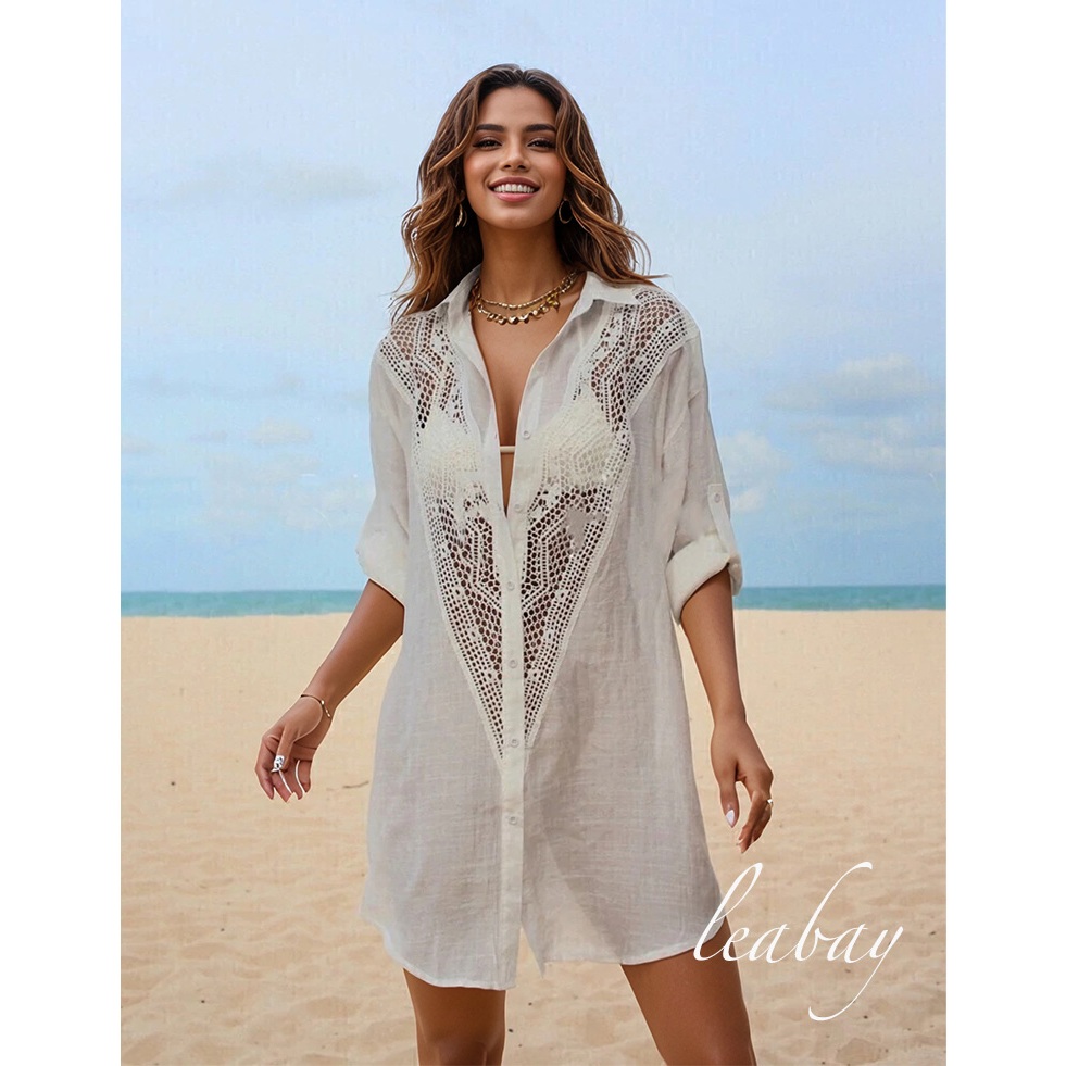 Disponível em várias cores,Saída de praia longa de linho com recortes de renda-Saída de praia de biquíni,Vestido boêmio. em Oferta na Shopee
