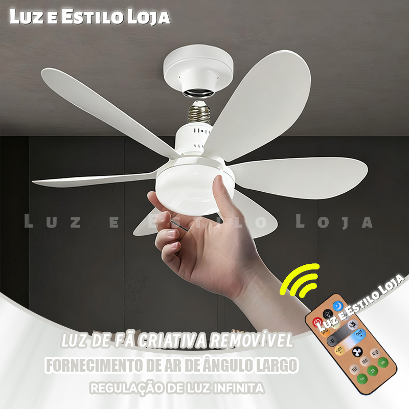 KIT 2 Ventilador de teto Com Luz para Pequenos Espaços (5 Hélices) Controle Remoto Bivolt LED 110V-220V