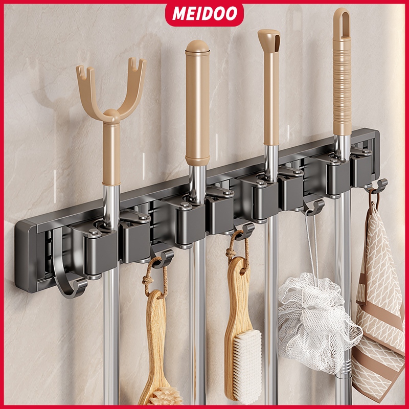 MEIDOO Clipe de esfregão móvel, suporte de vassoura, com gancho, sem necessidade de perfuração em Oferta na Shopee