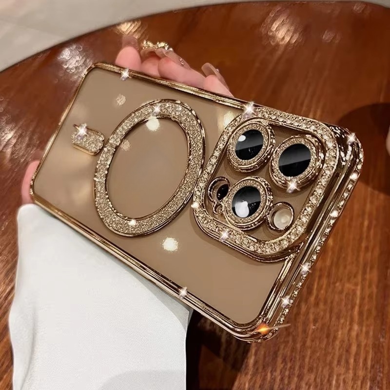 Luxo Bling Magnético Caso De Carregamento Sem Fio Para iPhone 16 15 14 13 12 11 Pro Max Capa Jóias À Prova De Choque em Oferta na Shopee