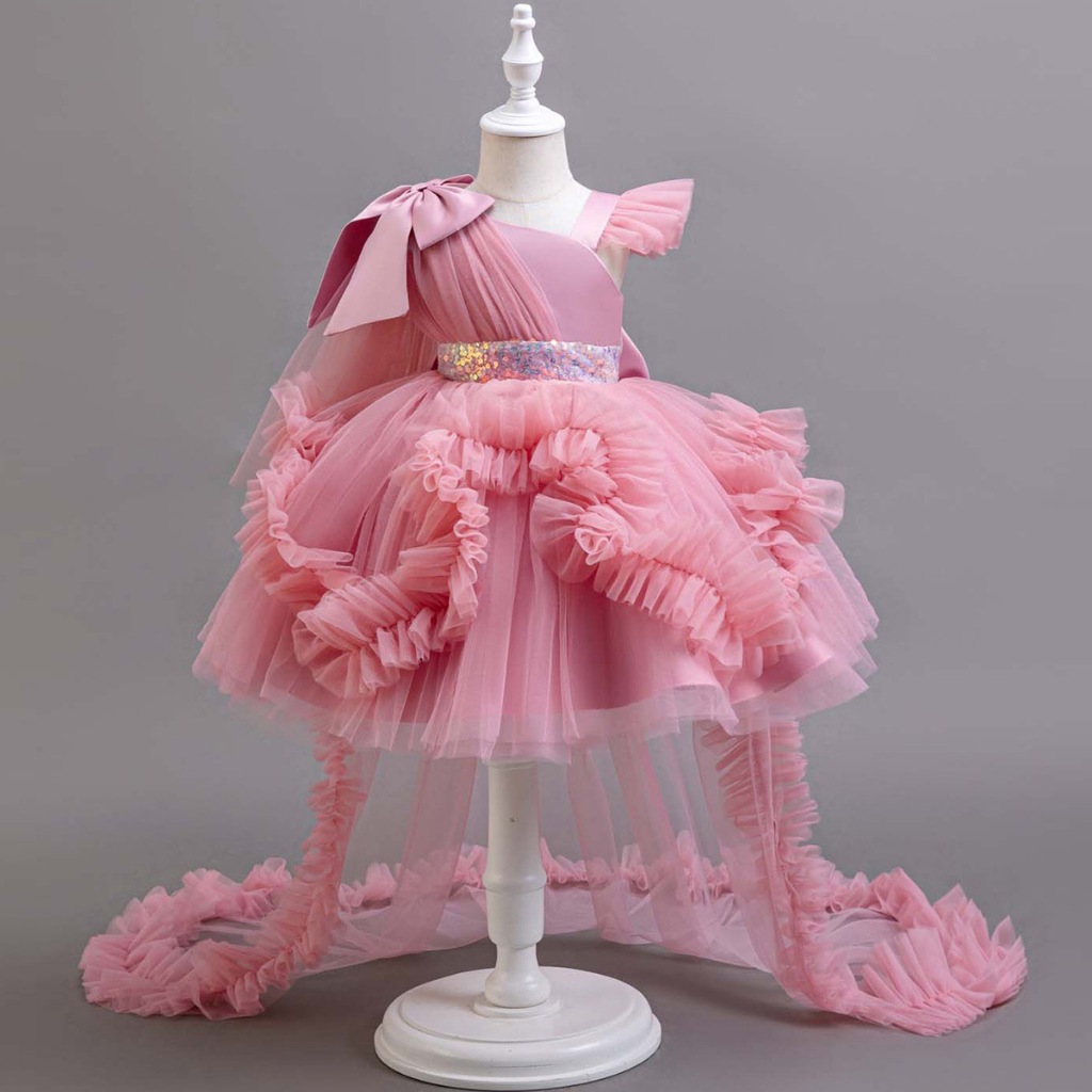 Vestido de princesa para meninas, vestido destacável de gaze inchada, vestido de festa de aniversário para crianças pequ