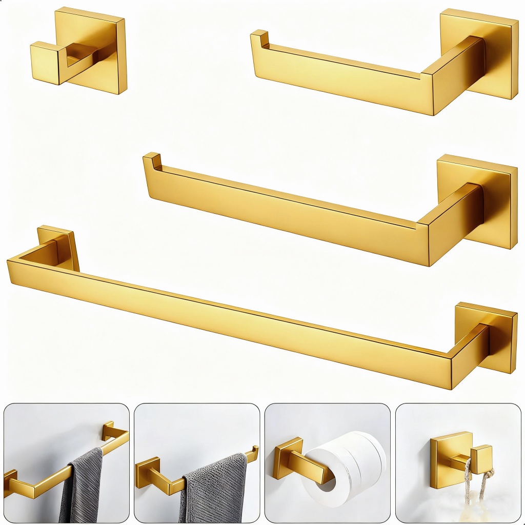 Kit Acessórios Para Banheiro 4 Peças Inox Quadrado 40/60cm Toalheiro De Banheiro Preto/Dourado/Cromado Aço inoxidável304