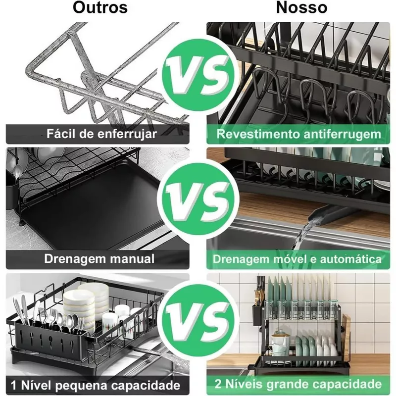 Escorredor de Pratos Multifuncional Preto em Aço Inoxidável — foto 5