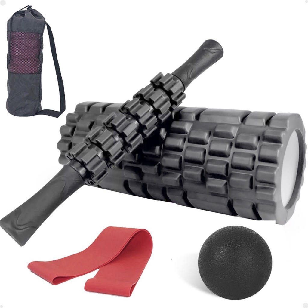 NINJA-Max Kit Completo 5x1 Rolo de Massagem Bastão Miosfascial Bola Lacrosse Faixa Elástica Band Bolsa em Oferta na Shopee
